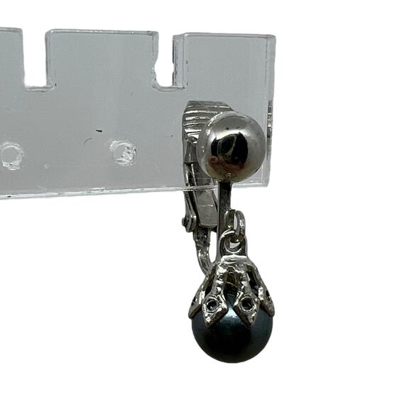 Vintage Silver-Tone Drop Earring with Blue Pearl - Single Elegant Clip-On - Picture 3 of 9